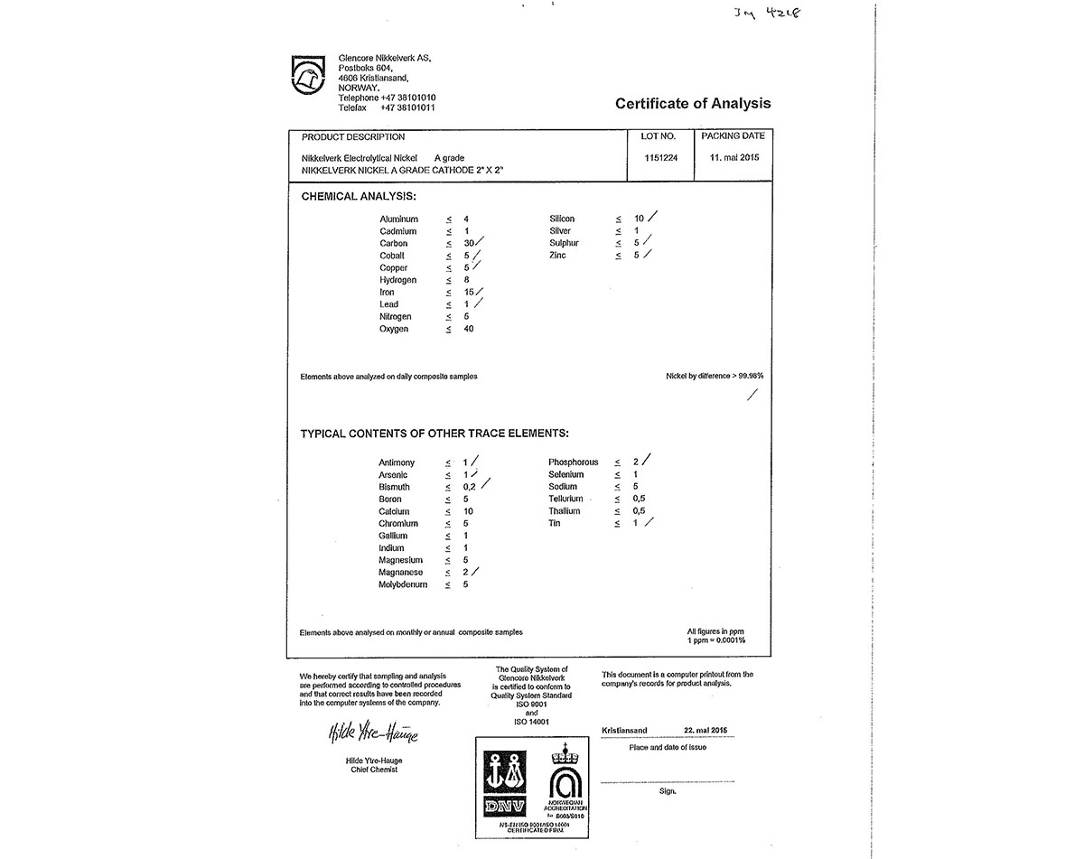 挪威鎳角含量報告